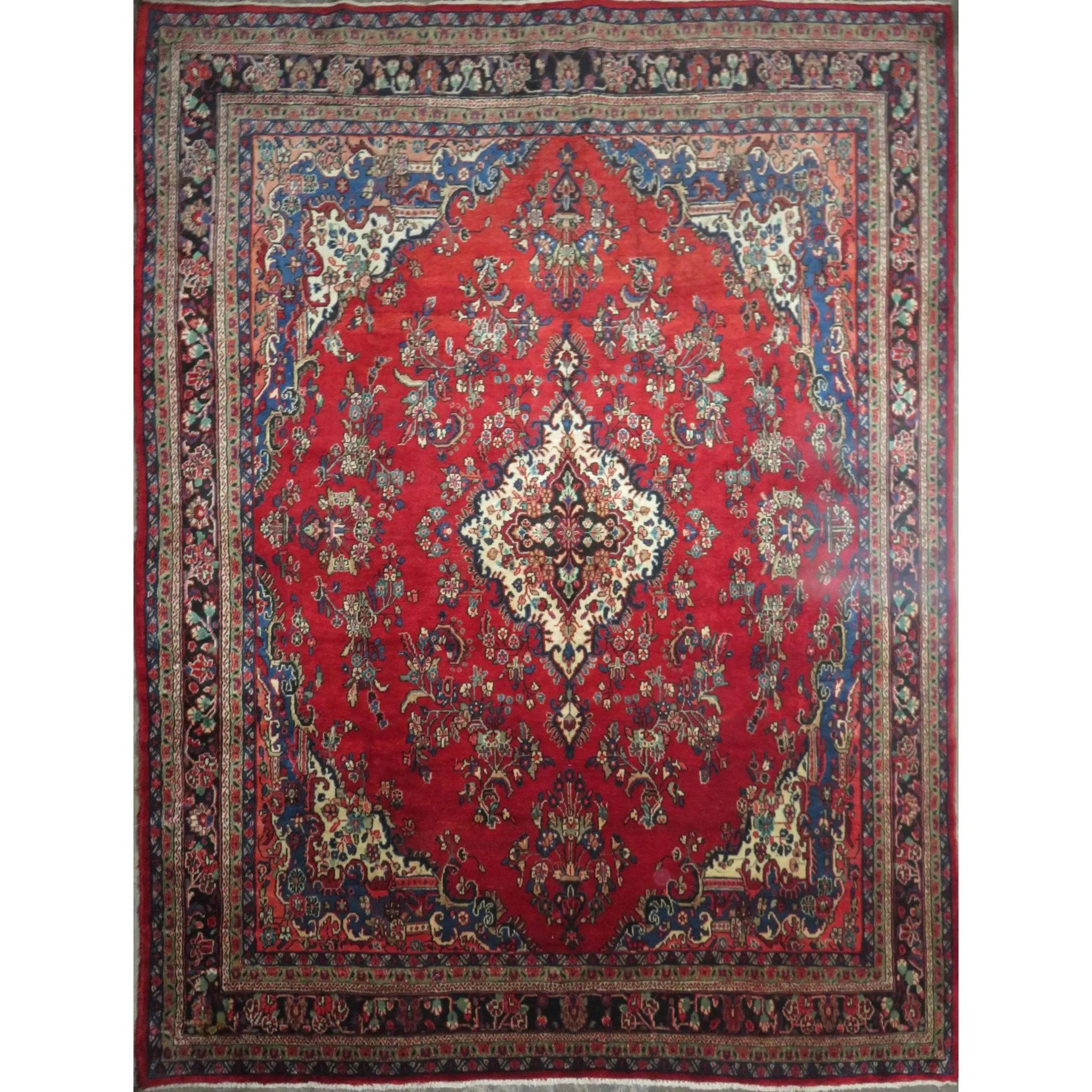 One Of The Kind Hand-Knotted Persian Wool Rug _ Luxurious Vintage Design, 13'3" x 10'5", Artisan Crafted